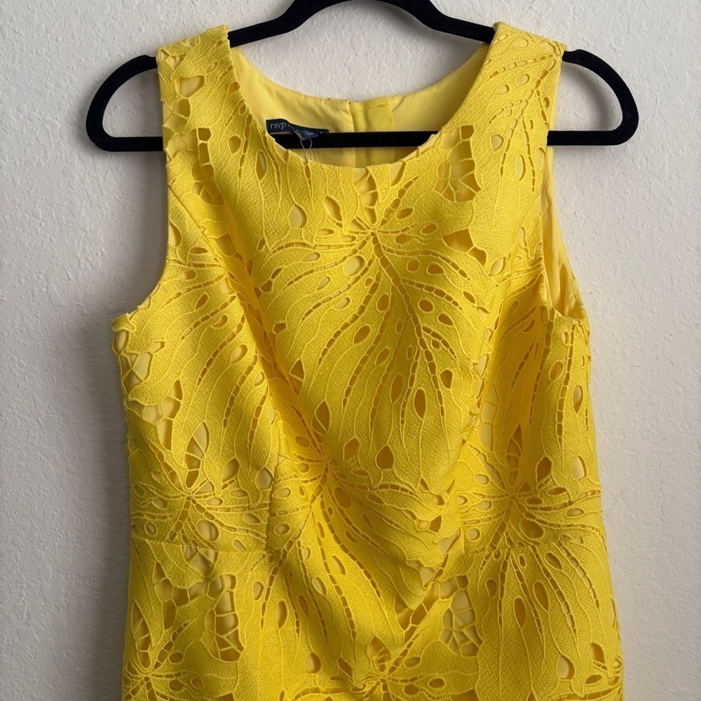 NWT Talbots RSVP Yellow Palm Leaf Sheath Dress Size 8P - Picture 2 of 9
